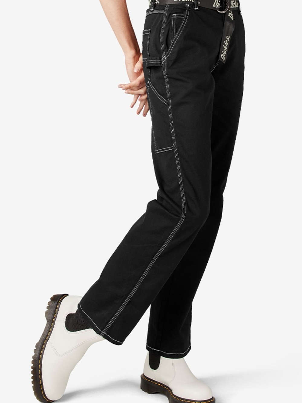 Dickies Black Straight-Leg Women’s Work Pants with Contrast Stitching